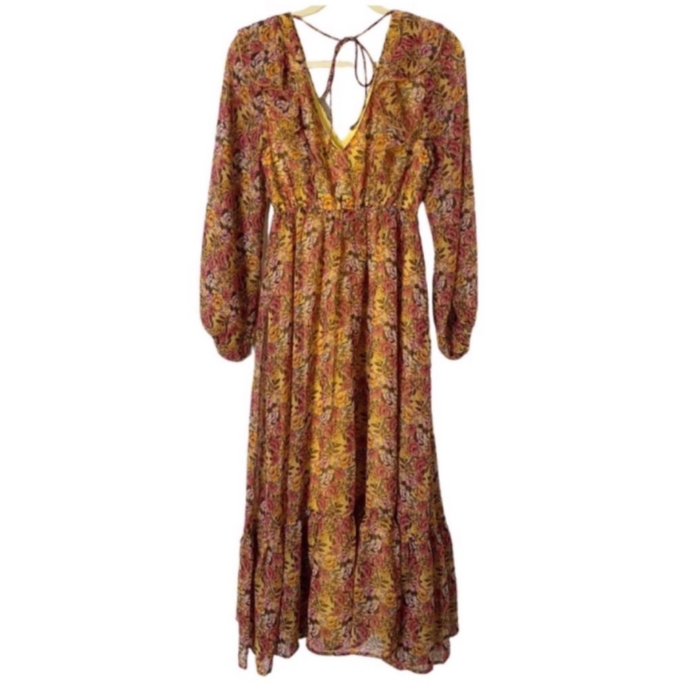 Petal & Pup 4 Floral Deep V Neck Peasant Prairie Cottagecore Boho Long Dress